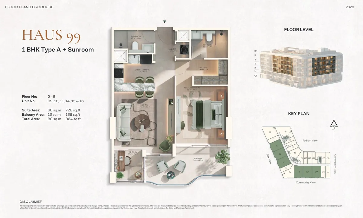 Floor plans: 1 bedroom, with a sunroom